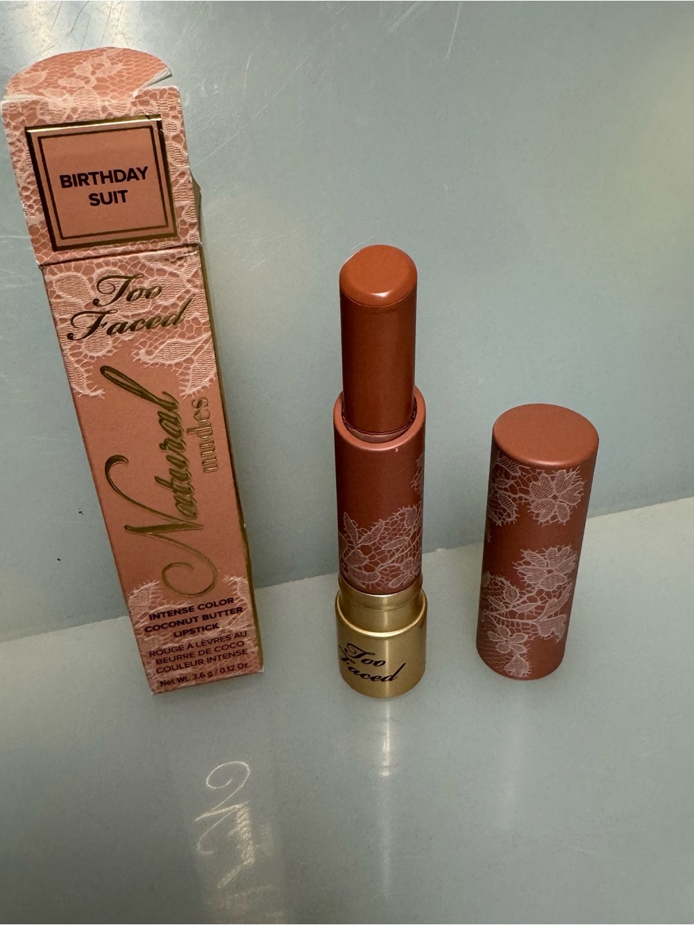 Too Faced Natural Matte Lipstick — Warm Nude Pink Brown (Birthday Suit)